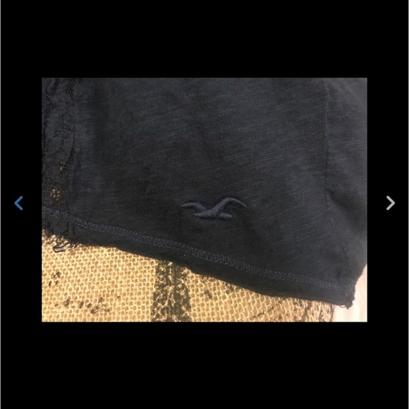 Hollister Navy Blue Lace Hi Lo Hem Tie Front Top - Picture 6 of 8